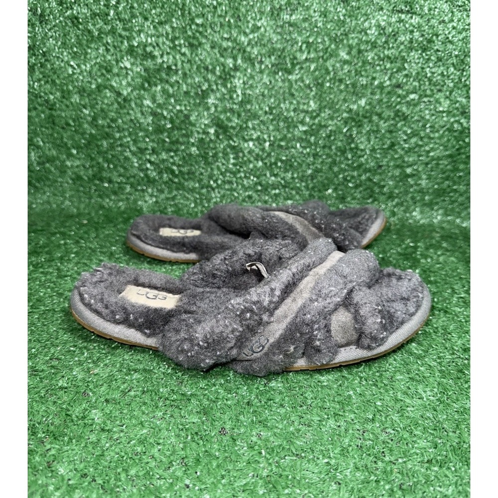 Ugg Womens Size 7 Scuffita Genuine Shearling Slipper Grey Comfort Slip On Sandal